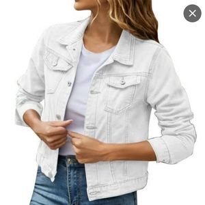 Ana white Jean jacket medium button down jacket white wash aesthetic solid color
